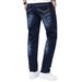 Men's Stretch Dark Blue Skinny Jeans Slim Fit Multiple Construction Techniques For Flattering Look_mkmklike.com