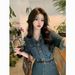ELLE 2025 Korean Version Elegant Goddess Style Hong Kong Retro Chic Mid-Length Denim Dress Women's Summer Export_mkmklike.com