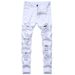 Men's White Jeans Fashion Hip Hop Ripped Thin Men's Denim Pants Slim Fit Stretch Distressed Zip Men's Jean Pants High Quality_mkmklike.com