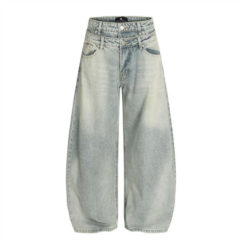Fake Two-Piece Denim Pants – Punk High-Street Style With Double Waistband & Distressed Wash_mkmklike.com