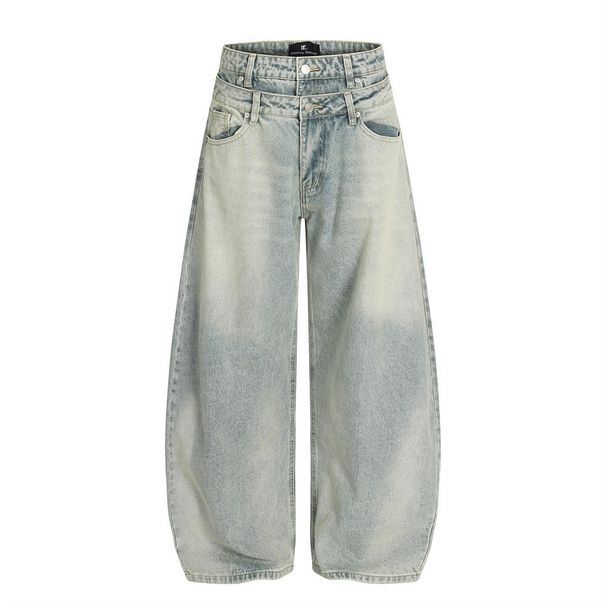 Fake Two-Piece Denim Pants – Punk High-Street Style With Double Waistband & Distressed Wash_mkmklike.com