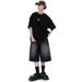 Unisex Retro Washed Distressed Black Cropped Jeans Summer Casual Wide Leg Over The Knee Pants Unisex_mkmklike.com