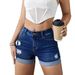 K New Perforated Women's Denim Shorts With Elastic Rolled Edges_mkmklike.com