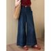 Women's Dark Blue High Waisted Flared Cropped Jeans Hong Kong Style Loose Fit Slimming Wide Leg Pants Autumn Petite_mkmklike.com