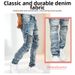 Men's Distressed Denim Jeans - Vintage Workwear Style With Heavy Washed & Ripped Details, Straight Leg, Mid-Rise, Comfortable Cotton Blend_mkmklike.com