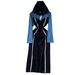 Vintage Denim Patchwork Hooded Dress - Casual Elegant Midi Dress For Women, Slim Fit High Waist, Long Sleeve, Pullover Style_mkmklike.com