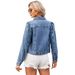 Women's Washed Denim Jacket With Belt Tie Slim Fit Casual Streetwear Top_mkmklike.com