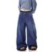 Men's Retro Style Wide Leg Jeans Curved Pocket High Street Design Loose Fit Floor Length Pants For Spring Autumn_mkmklike.com