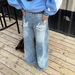 Textured Lazy Loose Scimitar Jeans Men's And Women's Vibe Trendy Brand Letter Design Casual Wide-leg Trousers_mkmklike.com