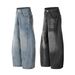 Men's Clothing 2025 New American Retro Inkjet Wash Personality Scimitar Jeans Men And Women Wide Leg Trousers_mkmklike.com