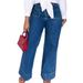 Women's Casual Straight Leg Jeans Double Pocket Front Washed Denim Cotton Spring/Autumn Summer Regular Fit Solid Color_mkmklike.com