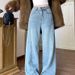 Clair Autumn Winter Fleece Lined Thickened Scimitar Wide Leg Jeans For Women High Waist Slimming Straight Floor-Length Pants_mkmklike.com