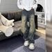 Men's Retro Heavy Duty Distressed Denim Jeans High Street Vibe Patchwork Straight Leg Wide Leg Trousers For Spring_mkmklike.com