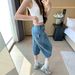 Women's High-Waisted Slimming Cropped Wide Leg Jeans American Retro Style Loose Straight Leg Six Point mid Length Summer Pants_mkmklike.com