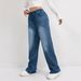 Plus Size High Waist Wide Leg Jeans For Women – Comfortable Loose Fit Stretch Denim Pants With Drawstring, Washed Blue Casual Trousers_mkmklike.com