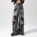 Men's Ripped Distressed Denim Jeans Trendy Loose Fit Vintage Wide Leg Pants Straight Leg Floor Length Autumn Style High Street_mkmklike.com
