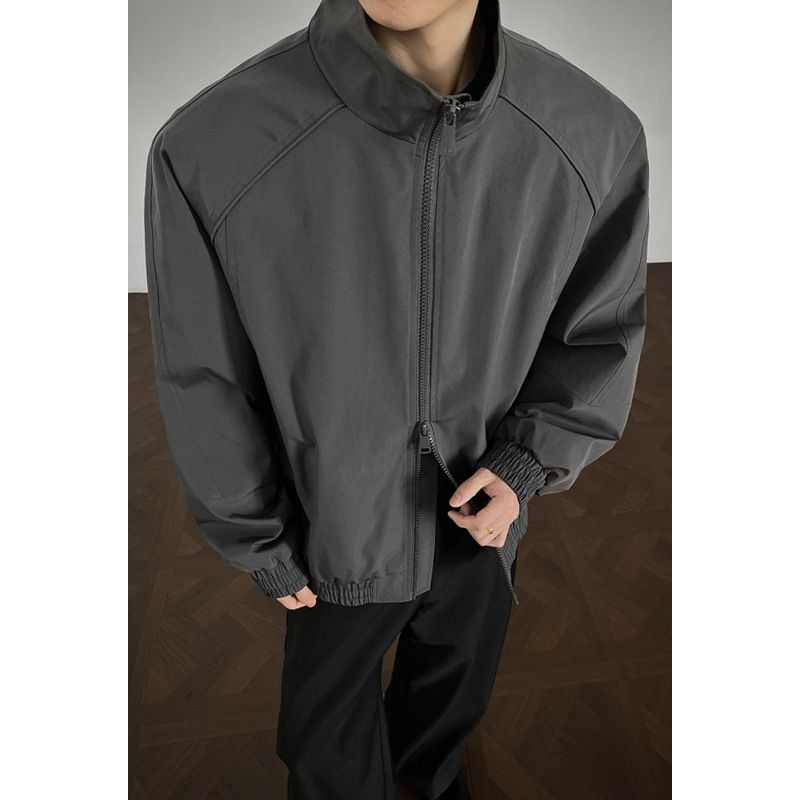 Cleanfit Deconstructed Stand-up Collar Bomber For Men, American Style Short Baseball With A Structured Shoulder_mkmklike.com