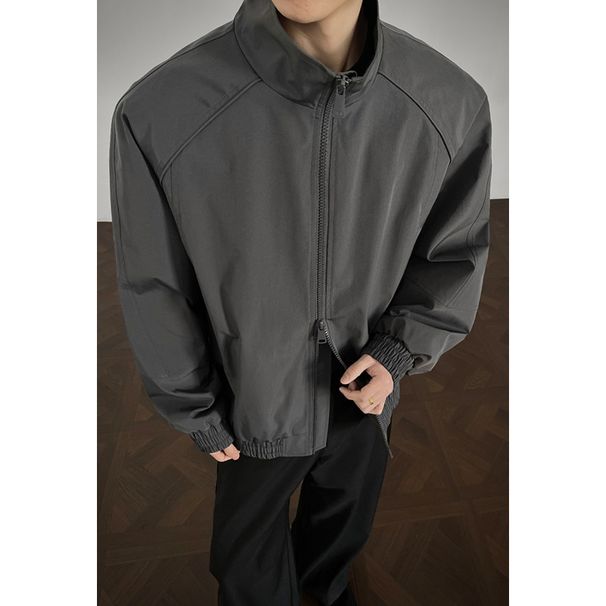 Cleanfit Deconstructed Stand-up Collar Bomber For Men, American Style Short Baseball With A Structured Shoulder_mkmklike.com