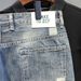 Men's Heavyweight Checkered Denim Shorts Summer Wash Distressed Retro Style Trendy Capri Pants_mkmklike.com