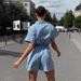 Women's Denim Jumpsuit Summer Short Sleeve High Waist Retro Style Stretch Comfortable Straight Leg Romper"_mkmklike.com