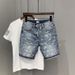 2021 Summer New Washed Hole Small Straight Cowboy Shorts For Men's Slim Fit Youth Versatile 5/4 Pants Trend_mkmklike.com