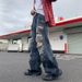 Men's Distressed Flared Jeans High Street Style Washed Wide Leg Trousers New Fashion Whiskered Design_mkmklike.com
