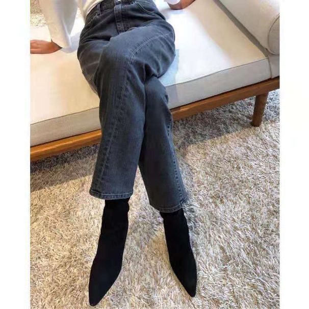 Minimalist Asymmetric Stitch Jeans For Women - High-Waisted Straight Leg Cropped Denim Pants, Slim Fit Office & Casual Wear_mkmklike.com
