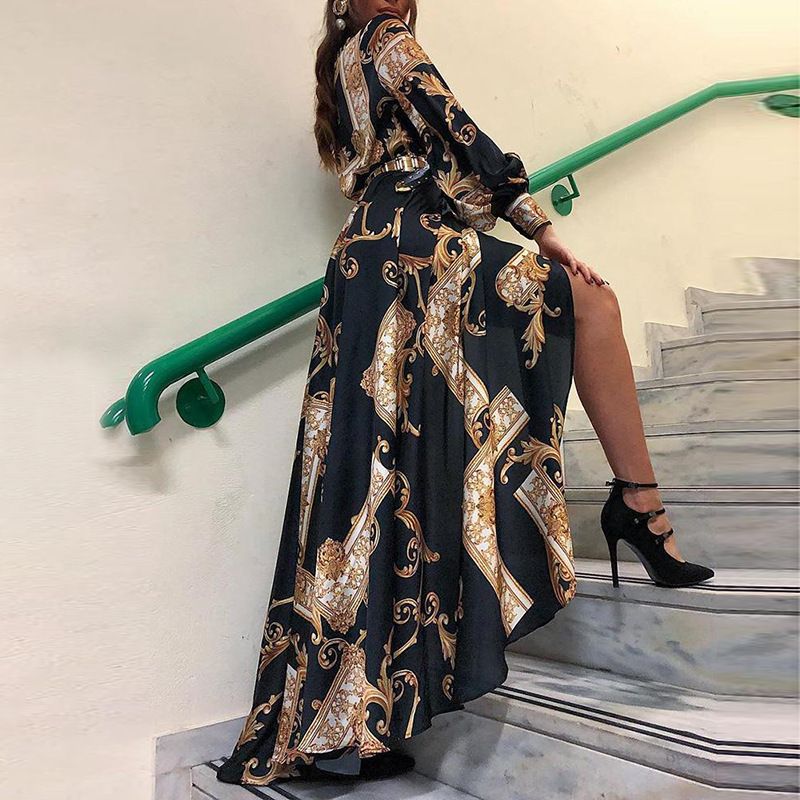 Women's retro palace style printed long-sleeved dress mopping shirt dress_mkmklike.com