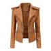 Women's leather jacket Long sleeve PU short jacket with hem removable jacket biker jacket_mkmklike.com