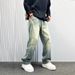 Men's Patchwork Curved Blade Jeans Straight Leg Loose Fit Wide Leg Pants Design Spring Autumn Plus Size_mkmklike.com