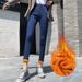 New Winter 2025 Women's High-Waisted Slim-Fit Thickened Warm Stretch Denim Pants With Fleece Lining For Outdoor Wear_mkmklike.com