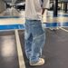Men's Clothing New Style Splicing Spring And Summer Trend High Street Retro Washed Distressed Light Blue Slim Wide Leg Denim Men's Pants_mkmklike.com