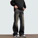 Men's Clothing High Street Washed Black Splatter Paint Jeans Trendy Brand Vibe Retro Style Loose Straight Leg Gathered Design Slimming Trousers_mkmklike.com