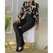 Women's Clothing Casual Suit Printed Stand up Collar Long sleeved Shirt Top Wide leg Pants Two piece Suit_mkmklike.com
