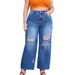 Sexy Women's Ripped And Washed Flared Wide Leg Jeans Style_mkmklike.com