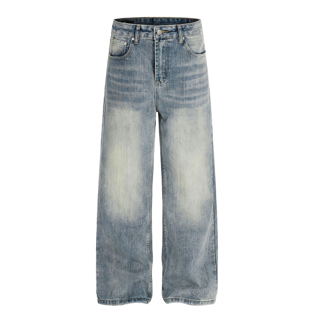 Men's Premium Washed Blue Jeans High Street Style Retro Bamboo Texture Design Denim_mkmklike.com