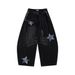 Loose Fit Scimitar Jeans For Men, Vibe Trendy Zipper Detachable Design With Patch Embroidery Wide-Leg Pants_mkmklike.com