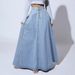 Vintage Denim A-Line Skirt For Women – High Waist Button Front Flared Midi Skirt With Side Zipper (Light Blue, Dark Blue)_mkmklike.com