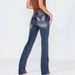 "High-Waisted Distressed Jeans – Women's Stretch Denim With Embroidered Details"_mkmklike.com