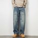 Men's Washed Patchwork Jeans Straight Leg Loose Wide Fit Casual Long Pants American High Street Style Trendy Versatile Simple_mkmklike.com