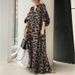 Women's clothing Temperament leopard print dress for women new style printed stand collar puff sleeves fashionable loose casual bohemian long shirt_mkmklike.com