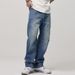 Washed Ripped Jeans For Men American Street Style Vibe Straight Loose Fit Frayed Versatile Long Pants_mkmklike.com