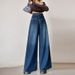 Women's High Waist Flared Jeans - Light Blue & Dark Blue Wide Leg Bootcut Pants With Stretch Comfortable Loose Fit For Casual & Office Wear_mkmklike.com