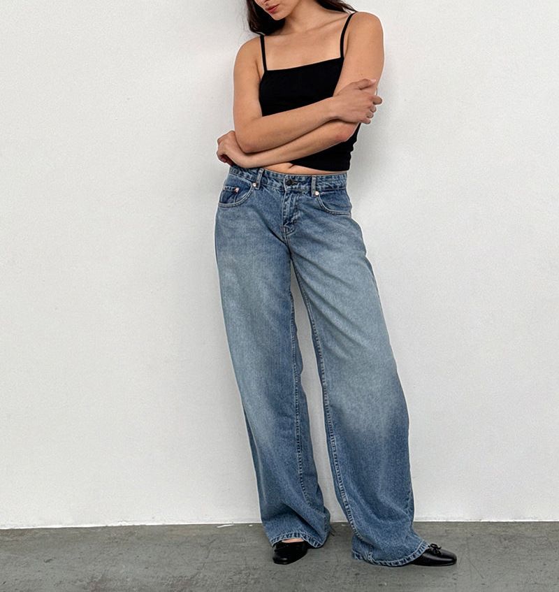 Retro Women's Low Rise Straight Leg Jeans Non-Stretch Washed Wide Leg Jeans Autumn Street Style Fresh And Sweet_mkmklike.com