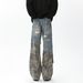 Men's Retro Multi Pocket Jeans Trendy Washed Overalls Loose Straight Casual Wide Leg Pants For Spring Women_mkmklike.com
