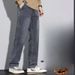 Autumn And Winter Fleece Thickened Jeans Men's American High Street Retro Elastic Loose Straight Casual Wide-leg Trousers_mkmklike.com