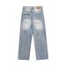 Men's Ripped Jeans Loose Fit Versatile Straight Trendy Ins American Street Style Washed Wide Leg Long Pants_mkmklike.com