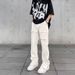 Men's Clothing Unisex Boyfriend Style White Denim Jeans Rivet Design Versatile Straight Leg Trendy Floor Length Pants American High Street Niche_mkmklike.com