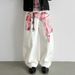 Men's Digital Print Faux Two-Piece Jeans – Oversized Wide-Leg Streetwear Pants With Curved Hem_mkmklike.com