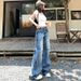 Distressed Washed American Vintage Jeans - High Waist Wide Leg Straight Flare Pants For Women_mkmklike.com